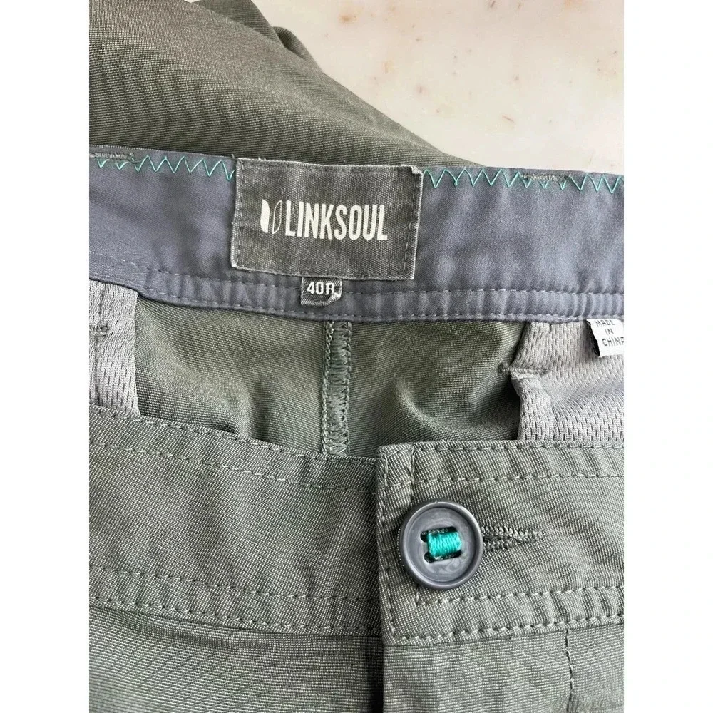 LINKSOUL Mens 40 R Green Poly Cotton Stretch Straight Leg Chino Golf Pants